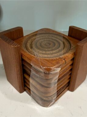 vintage Dolphin teakwood coaster set